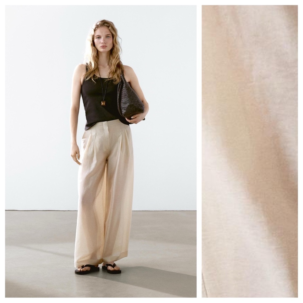 NWT. Massimo Dutti Golden Linen Blend Flowing Trousers with Darts. Size 6.